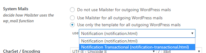 Select new template for notification emails in Mailster
